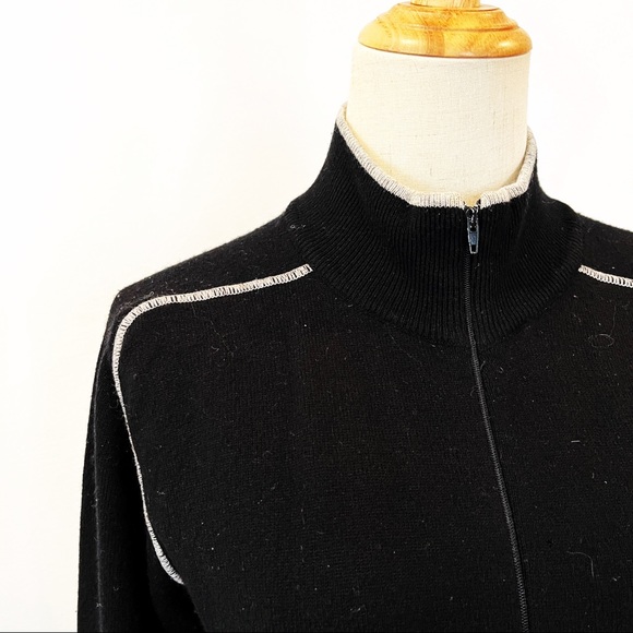 Cashmere and Silk Black Zip Front Sweater Black Gray Small Made in Italy - Picture 4 of 9